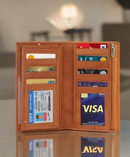 Leatherboss Genuine Leather Checkbook Credit Card Holder Money ID Holder, Tan
