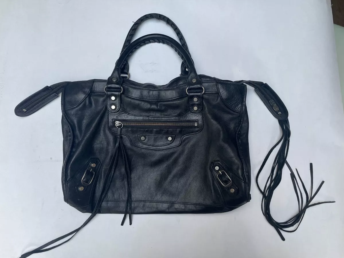Balenciaga City Leather Handbag c.2004 original flat silver hardware COLLECTORS