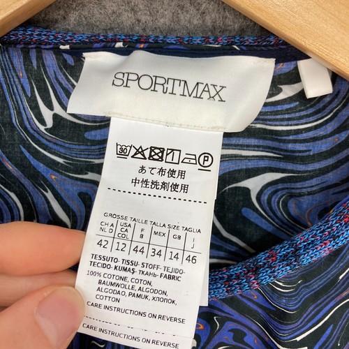 SPORTMAX Max Mara Womens Top Size 14 Blue Swirls Sleeveless Cotton Blouse 15520 - Picture 4 of 12