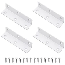4PCS White Stainless Steel Corner Brace L Brackets 4"x1" Shelf Support w/Screws