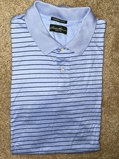 Mens Eddie Bauer Short Sleeve Blue Striped Polo Shirt Size Large LG L - EUC