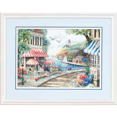 Dimensions Kreuzstich Set ''Café am Meer'', Zählmuster, 35,5x25,4cm
