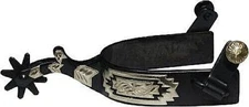 Western Saddle Horse Show Spurs Black Steel w/ Engraved Silver Overlay