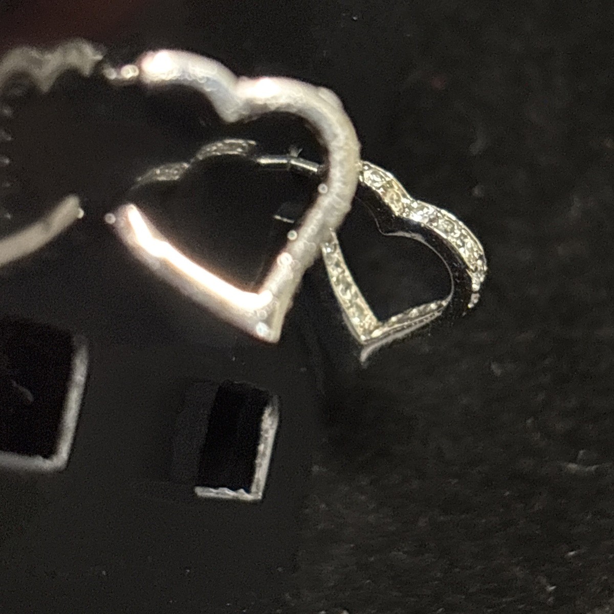 Sterling Silver 925 Heart Hoop Earrings Cubic Zirconia Pave Pierced Signed View 3
