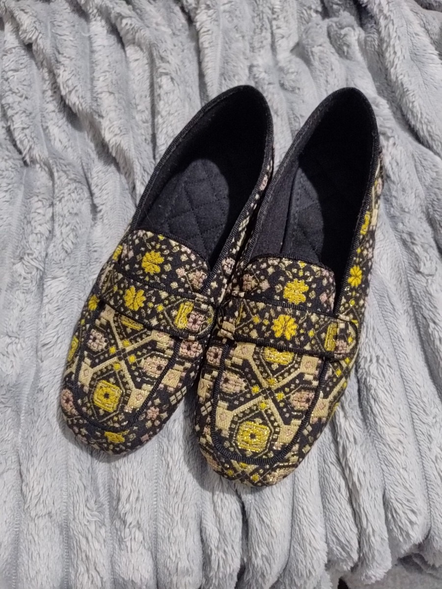 M&S Moccasins Slippers Women's Size Black Gold UK