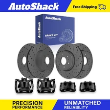 Front Rear Drilled Slotted Brake Rotors Calipers Black for Ford F-150 3.5L