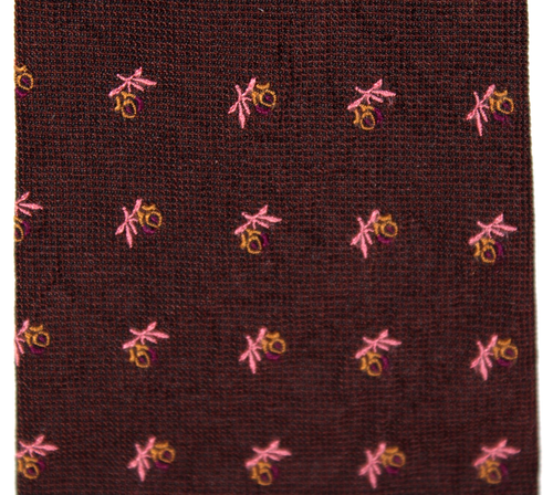 YOHJI YAMAMOTO Burgundy & Pink Abstract Motif Silk Crepe Pointed Men's Neck Tie - Picture 2 of 7