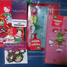 Sanrio Christmas Drawstring Bag 7.3x5.5in Gift Bag Flake Stickers Bottom Gusset