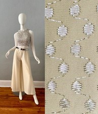 Vintage 60s 70s Ivory Metallic Disco Mod Palazzo Wide Pants XS/S