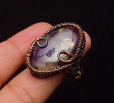 Copper Amethyst Gemstone Copper Wire Wrapped Handmade Jewelry Ring Size 8.5