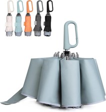 Inverted Umbrella W/ Carabiner Handle Compact Wind Proof Umbrellas For Rain