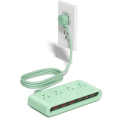 Power Strip with USB C 35W,10-in-1 Flat Plug Wall Charger - 5FT Extension Cor...