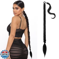 Mebeli Braided Ponytail Extension for Black Women - 36 Inch Long Straight Wra
