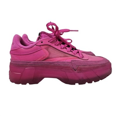 Reebok Cardi B Club Platform Sneaker Womens 7 Pink Chunky Lug Sole Patent Suede