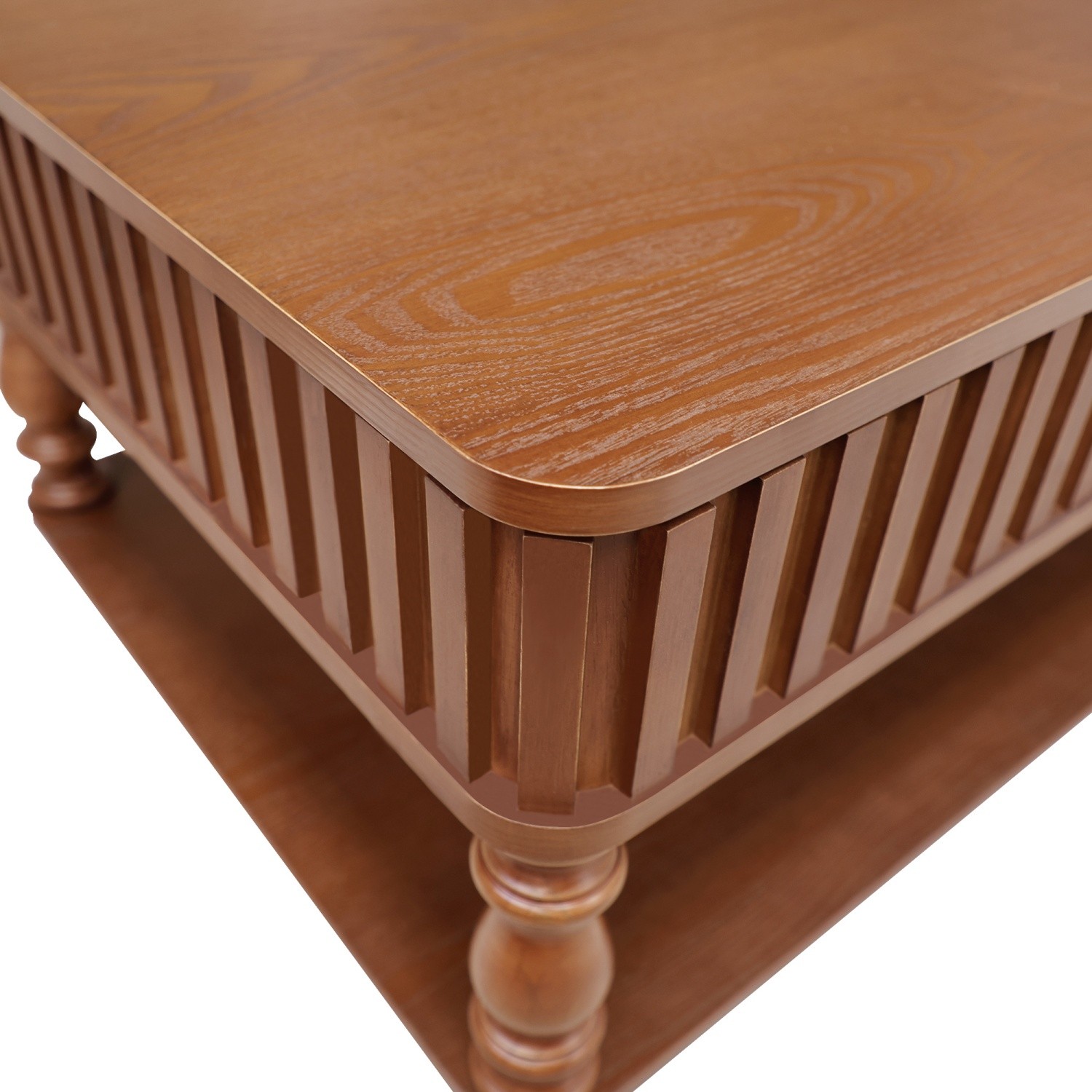 Vintage 2-Tier Lift Top Coffee Table  with Hidden Compartment & Solid Wood Legs