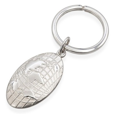 Tiffany & Co. Sterling Silver World Map Oval Globe Key Ring