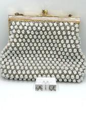 Vintage 1950s to 1960s iridescent and silver crocheted beaded bag