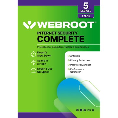 Webroot Internet Security Complete | Antivirus Software 2025 | 5 Device | 1 Y...