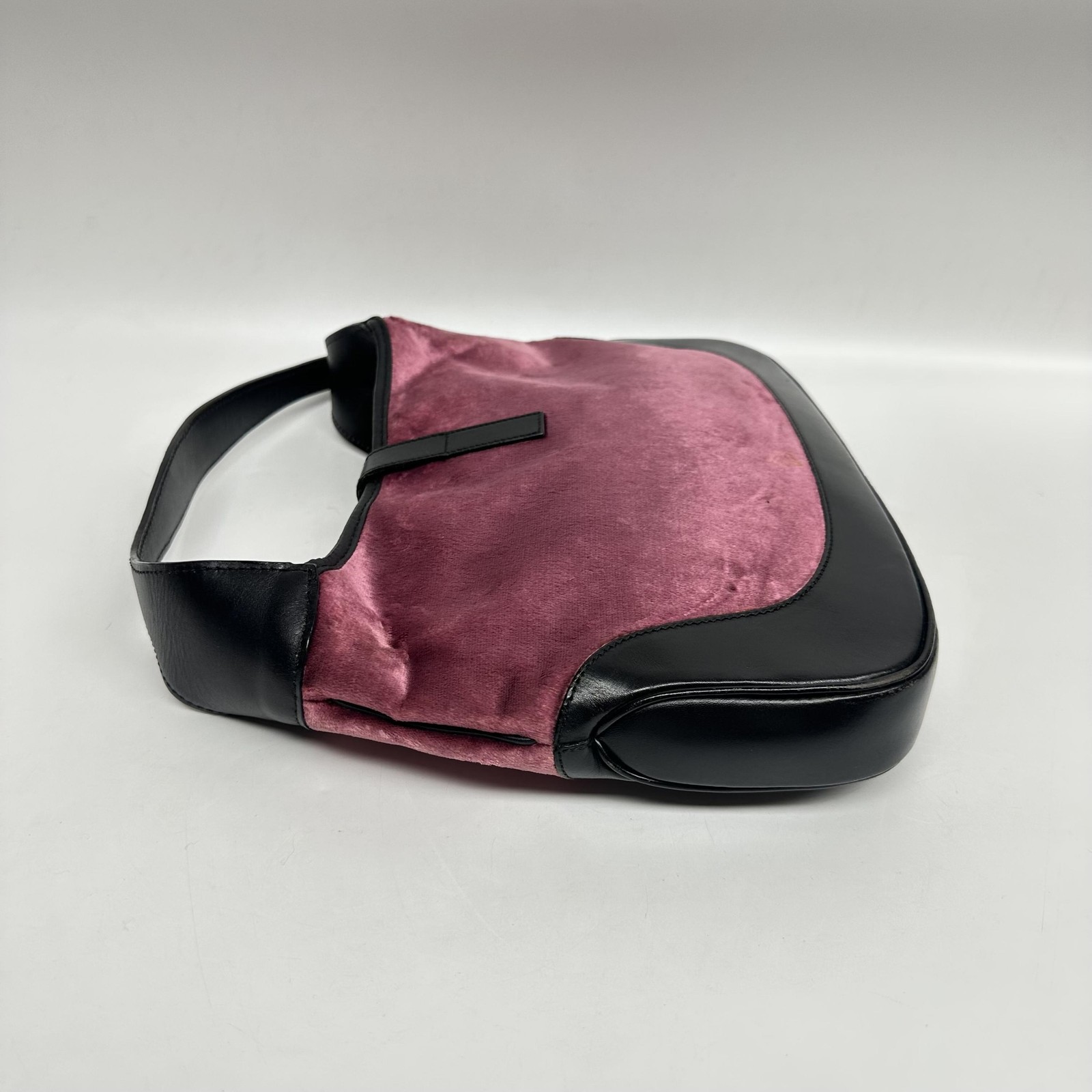 Jackie Pink Velvet And Black Leather Shoulder Bag - ## image 4