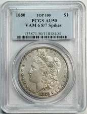 1880 P Morgan Silver Dollar PCGS AU-50 VAM 6 8/7 Spikes Old Holder