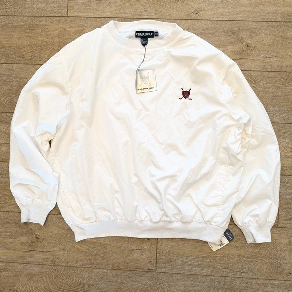 Vintage 1990s Polo Golf Ralph Lauren Pullover Windbreaker Jacket White XXL NOS