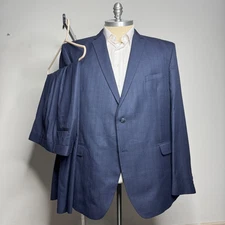 Perry Ellis Portfolio Mens Suit Separate Blue Plaid 54L 46W Check