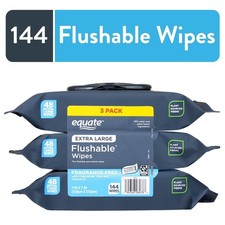 Extra Large Flushable Wet Wipes, Fragrance Free, 144 Wipes 3 Pack 