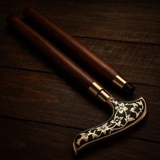 Solid Brass Derby leaf Designer Head Handle Walking stick victorian style Cane