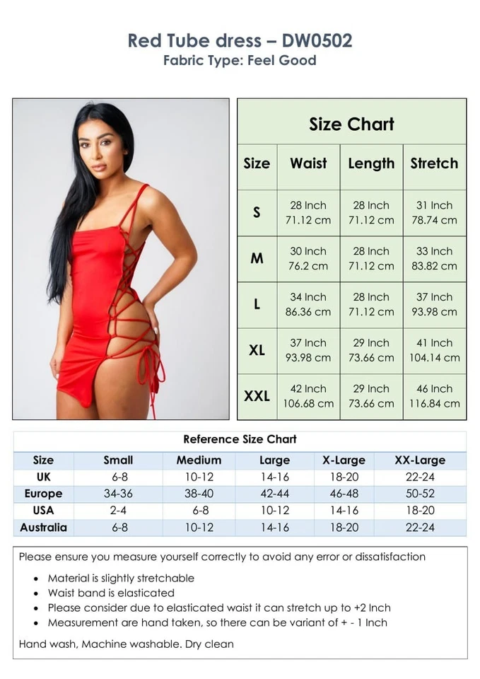 Red Tube Mini Dress Side Lace Up Bodycon Party Clubwear Women’s Sexy Outfit - Image 2 of 4
