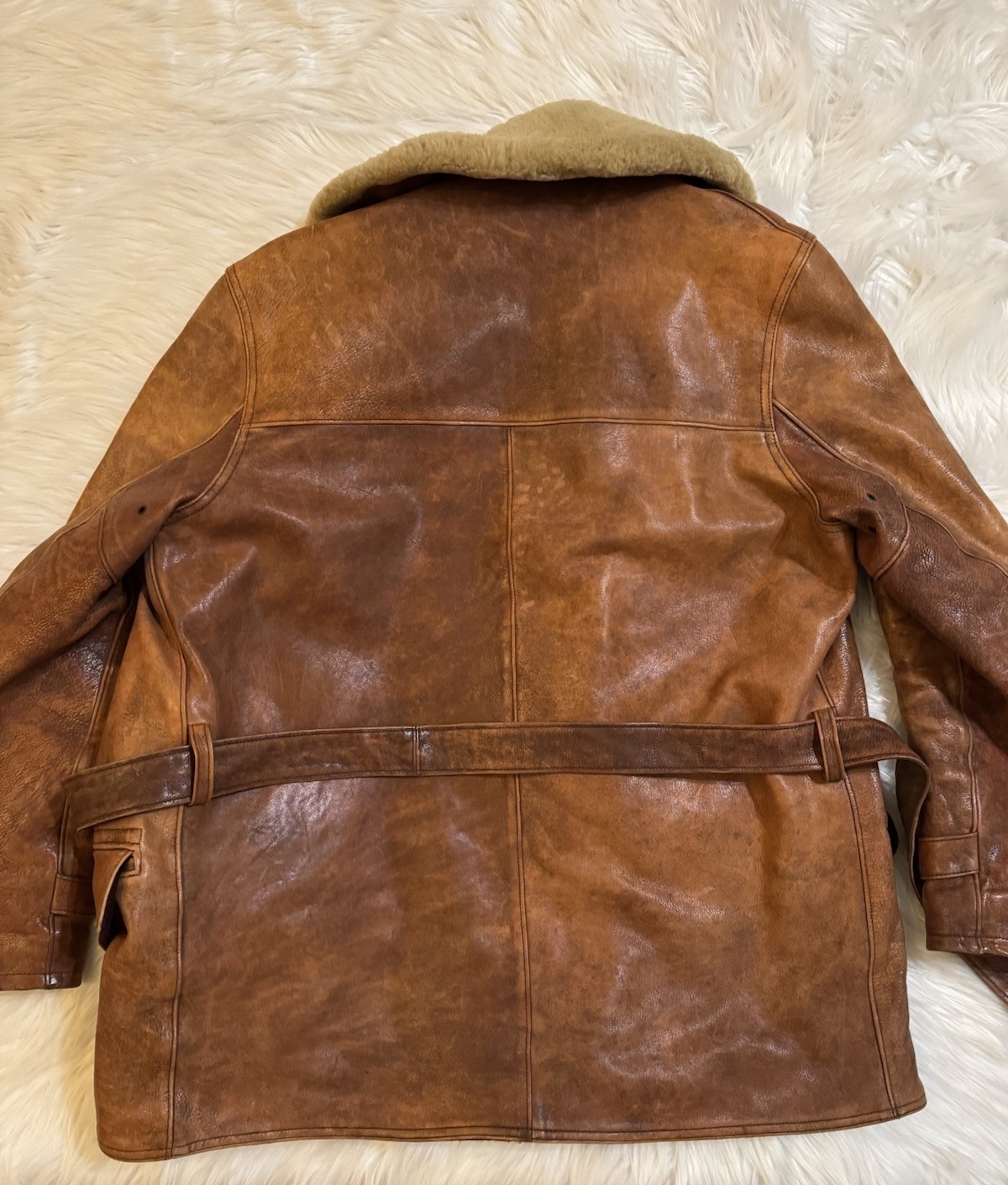 Polo Ralph Lauren Leather Shearling Belted Coat Wool Lined Western Brown Small image 9