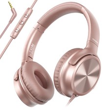 Cowyawn Wired Headphones with Mic, 3.5mm Corded Headphone for Medium, Rose
