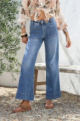 Womens Country Denim Aust Sailor Wide Leg Pocket Jeans Mid Blue Sz 10 BNWT - image 1 of 4