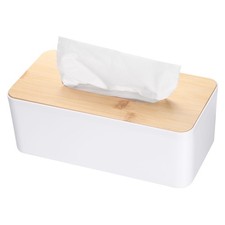 Tissue Box Cover with Bamboo Lid Tissue Box Holder for Home Office White