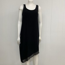 Eileen Fisher Dress Womens PS Black Modal Silk Asymmetric Sleeveless Metallic He