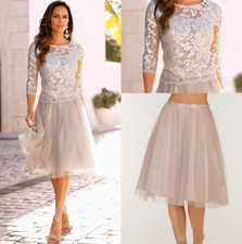 Elegant Boho Mother of the Bride Dresses Lace Tulle Knee Length 3/4 Long Sleeves