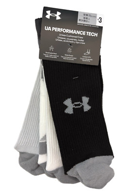 3 Paar Under Armour UA Performance Tech CREW Socken Schwarz Grau Weiß Herren XL