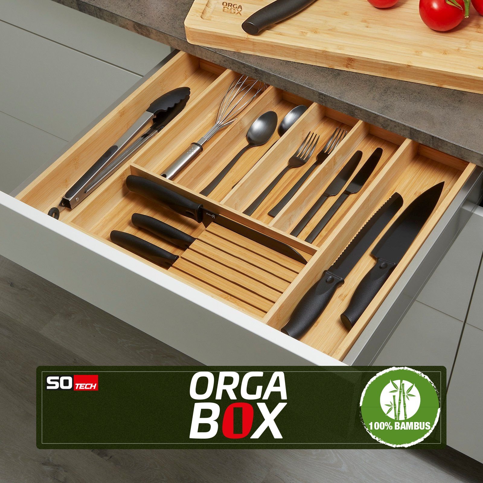 ORGA-BOX® Bambus Besteckeinsatz ausziehbar Besteckkasten Einsatz für Alno Küchen