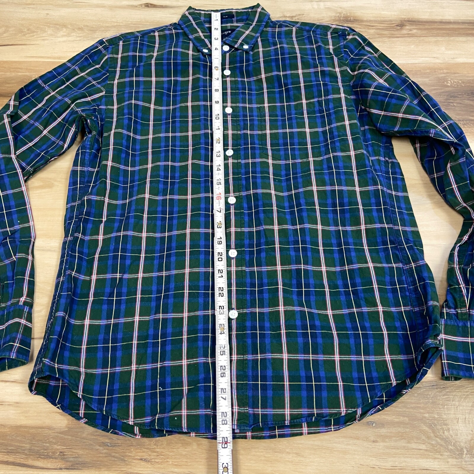 J Crew Mens Shirt Medium Slim Fit Oxford Plaid Button Down Blue Green