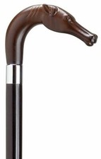 Brown "L" Horse Head on Black Hardwood Shaft Walking Cane by Harvy-Made in Italy