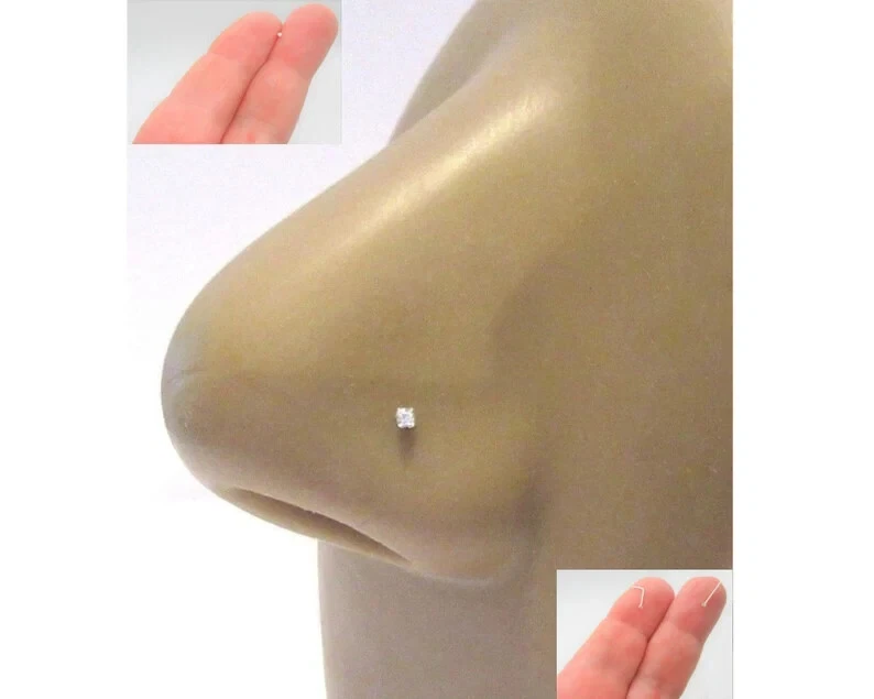 L-образный натуральный бриллиант 0,03 карата спираль нос гвоздики пирсинг булавка в 14K белое золото - Изображение 3 из 4