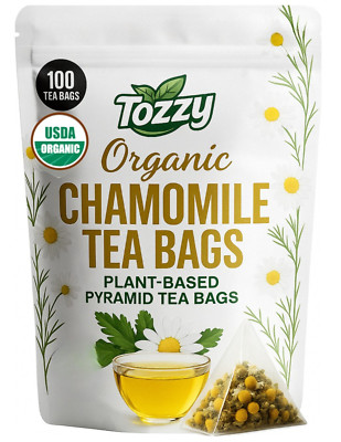100 Count Organic Chamomile Tea Bags | USDA Organic | Plant-Based Pyramid Bags