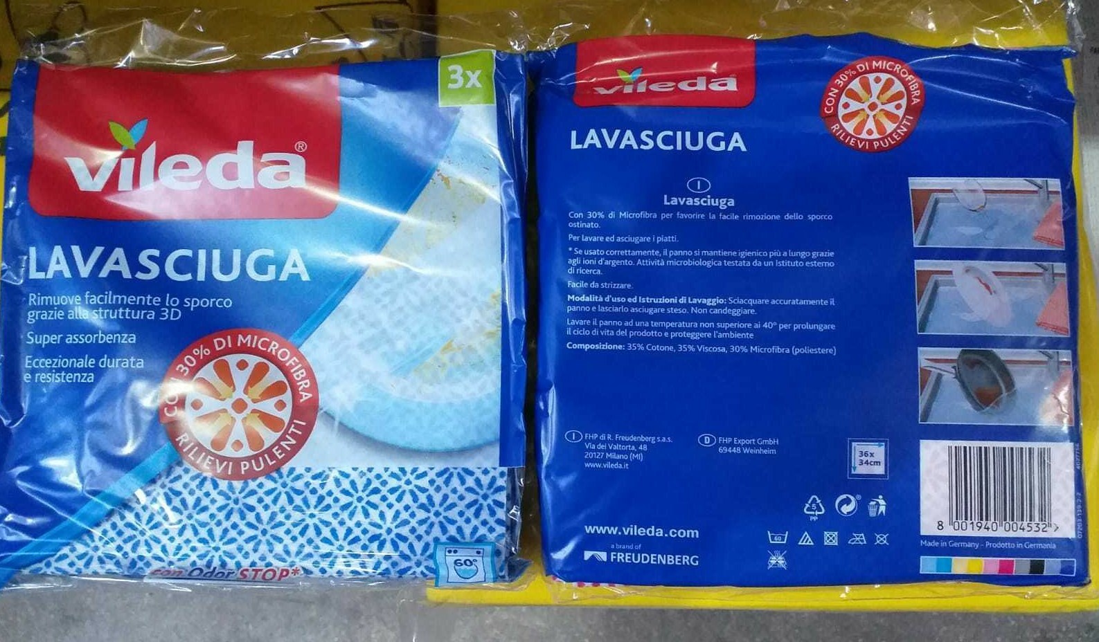 Stock 20 Conf. Vileda Lavasciuga 36x34cm - Rimuove Sporco Ostinato Facilmente