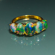 Natural Black Opal Ring Opal Engagement Ring Black Opal Ring Fire Opal Ring Band