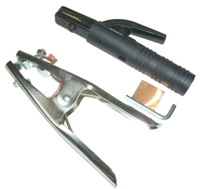 Forney 200 Amp Welding Electrode Holder & Steel Ground Clamp w Copper Braid