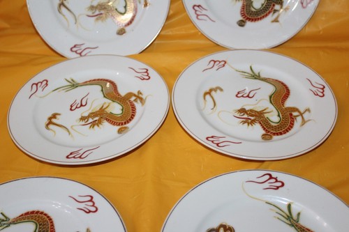 Platos de ensalada antiguos japoneses de dragón Meikei China pintados con adornos dorados de 6 piezas - Imagen 3 de 12