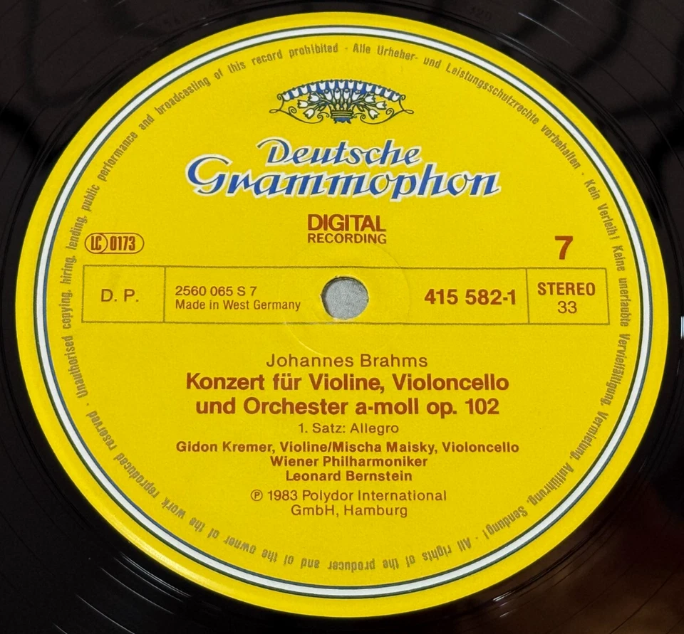 MAISKY ZIMERMAN KREMER BRAHMS BERNSTEIN ED1 DGG DIGITAL 4LP Box 415578-1 NM MINT - Image 3 of 3