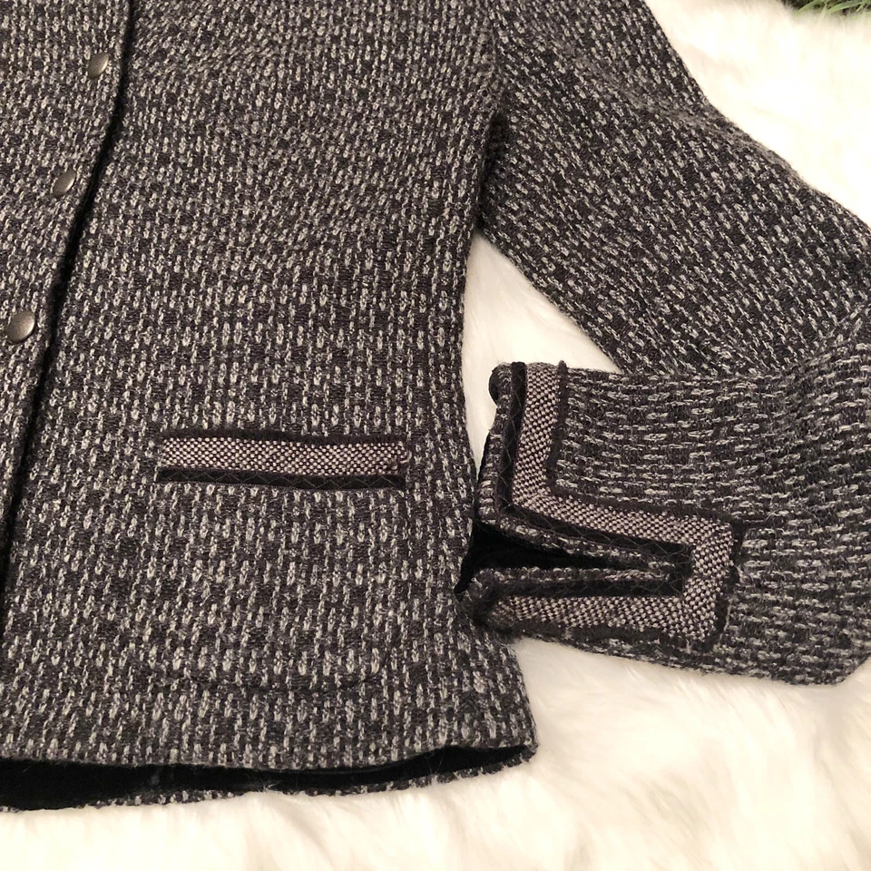 Chaqueta de Tweed Theory Gris y Negra NUEVA Talla Pequeña Borde Vevet Frente a Presión Clásica Foto 2 de 4