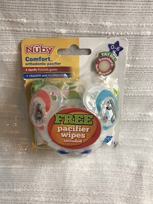 New 3 pack Nuby Comfort Orthodontic Pacifiers Baby 0-6M Boys Pacifier Wipes