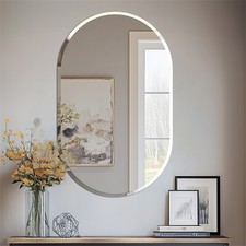 Pill Shaped Wall Mirror Beveled Edge Mirror Horizontal or Vertical Pre-Set Hooks