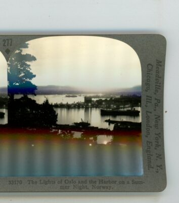 Lights of Oslo & Harbor Summer Night Norway Keystone Stereoview